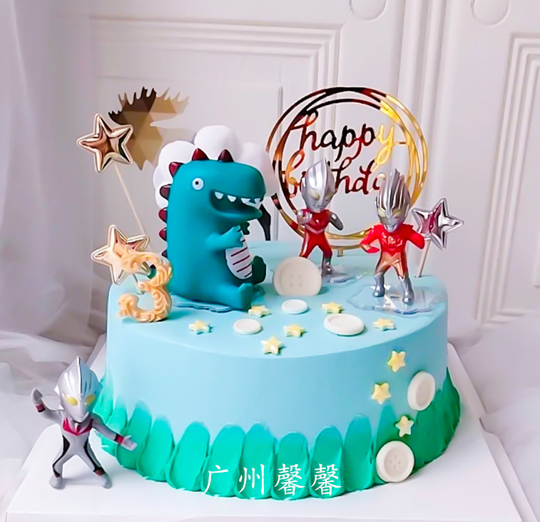 广州馨馨仿真蛋糕模型创意网红抖音小恐龙奥特曼男孩儿童生日样品