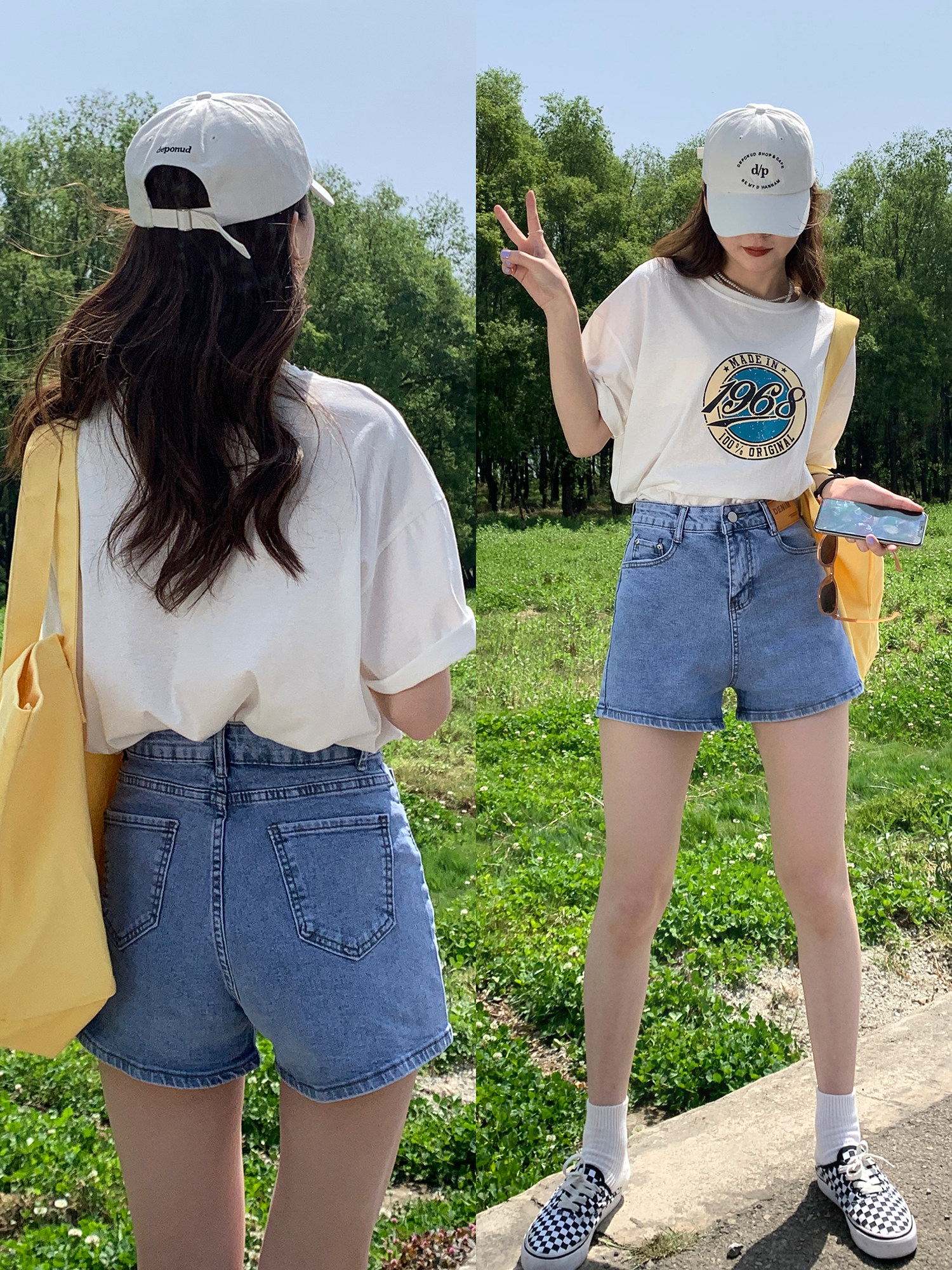 最小的海 自制高腰牛仔短裤女新款热裤宽松显瘦辣妹a字直筒包臀裤