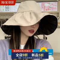日本UV防晒帽女韩版大檐渔夫帽防紫外线遮阳帽夏季黑胶遮脸太阳帽