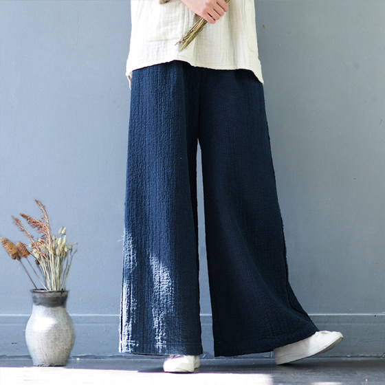 Literary Retro Style Autumn And Winter Thickened Texture Cotton Linen Wide Leg Pants Women's Casual Tea Clothes Loose Medium Length Literary Retro Style Autumn And Winter Thickened Texture Cotton Linen Wide Leg Pants Women's Casual Tea Clothes Loose Medium Length