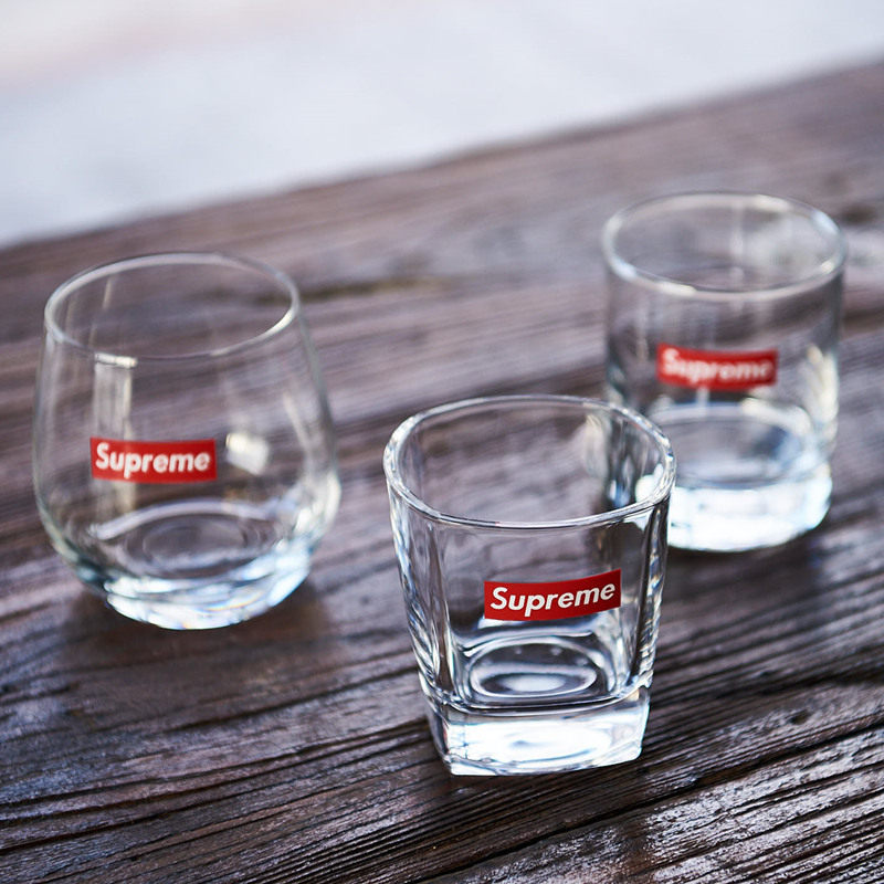 特价supreme潮牌水杯玻璃杯_supreme玻璃杯啤酒杯牛奶杯学生男女情侣