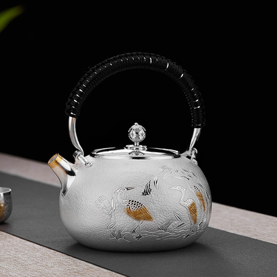 银壶纯银s999烧水壶纯手工家用茶道大容量泡茶壶精品高档功夫茶具