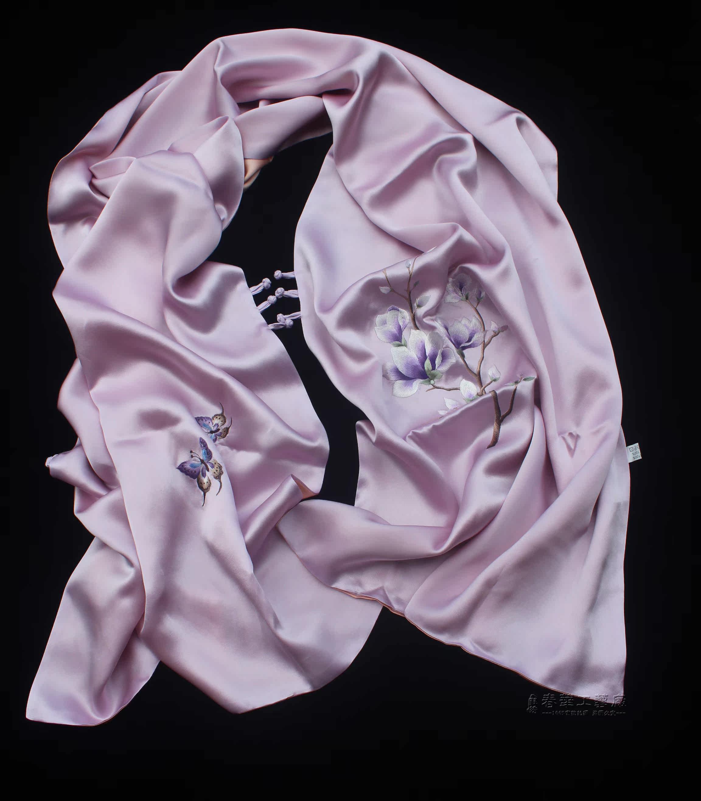 苏绣盘扣旗袍披肩桑蚕丝手工刺绣春秋丝巾苏州丝绸围巾情人节礼品