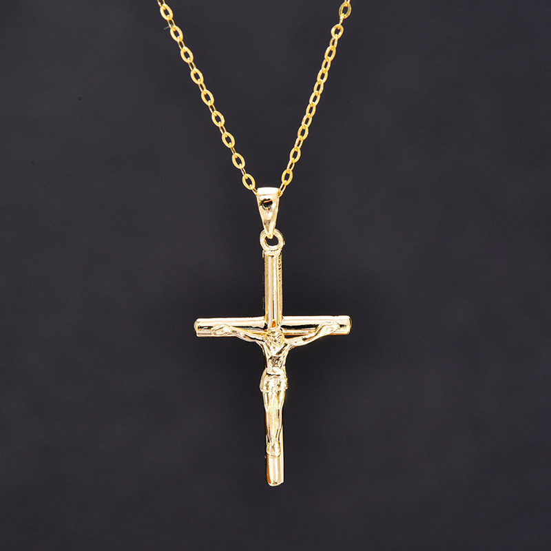 正品轻奢14k黄金项链女 2021新款潮十字架耶稣吊坠项链配饰女礼物