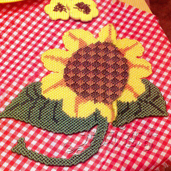 立体绣3d毛线十字绣新款客厅非印花丝带钻石抱枕向日葵花杯垫碗垫