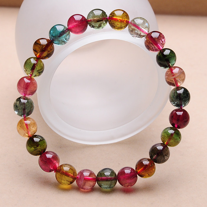 极品 老坑玻璃体碧玺手链 艳丽油润 7.7mm 17.07克