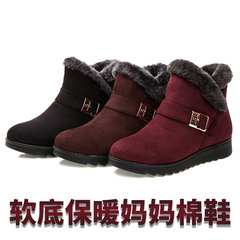 妈妈棉靴女老北京布鞋女棉鞋坡跟靴中老年妈妈鞋冬季加绒防滑短靴