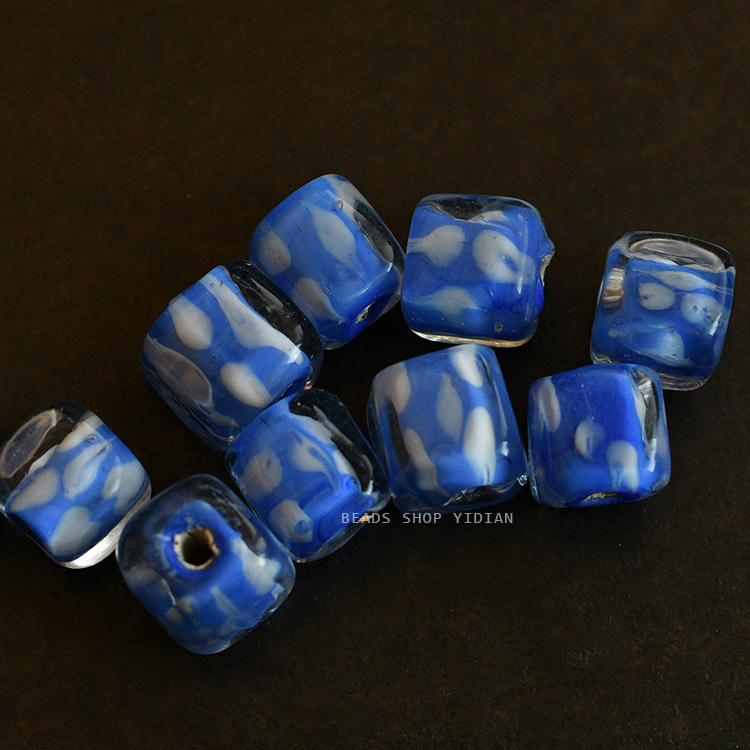 DIY串珠手作材料透明感渐变方块玻璃散珠蓝紫色黑色