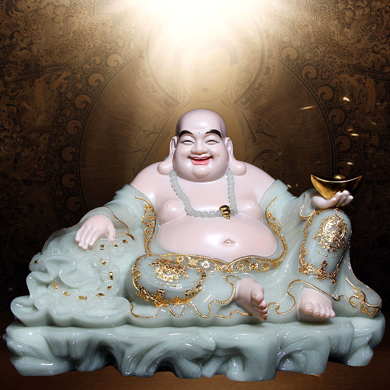 汉白玉宽体弥勒佛佛像家用大肚佛笑办公室桌面佛像弥勒菩萨开业摆