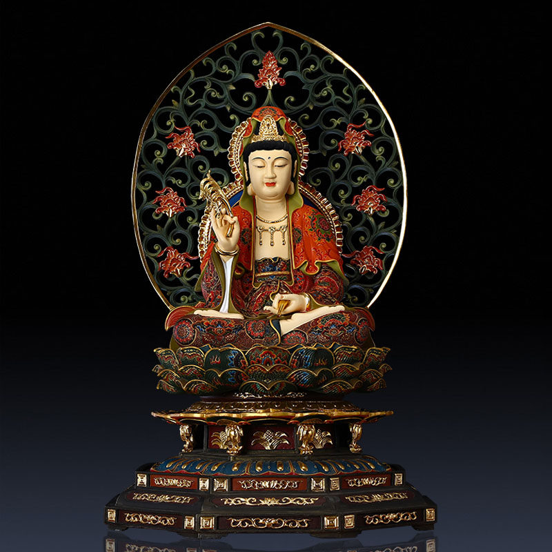 台湾宝华佛像手工彩绘观世音摆件观音佛像纯铜娑婆三圣居家摆件