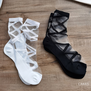 caras透明袜子女韩国玻璃丝可爱洛丽塔春夏季薄款潮ins白色中筒