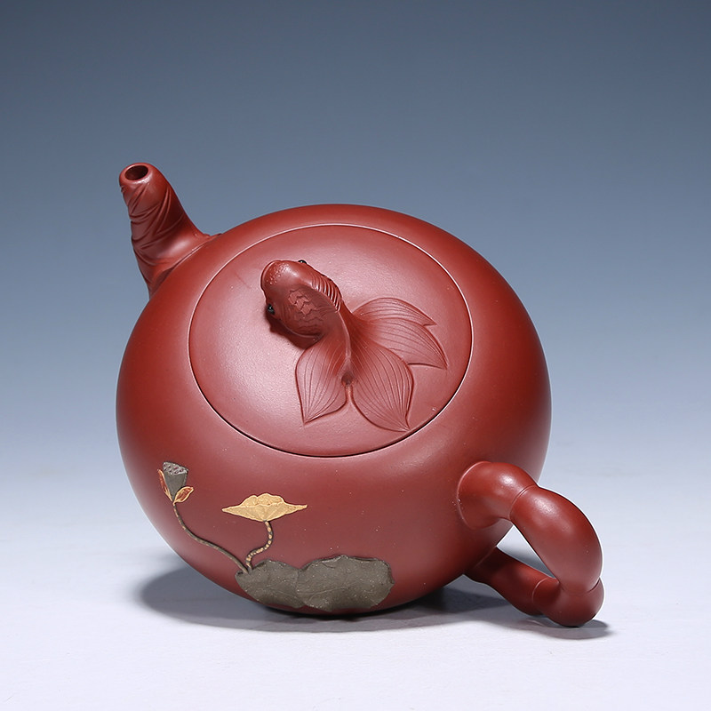 【荷花金鱼】工艺美术员 魏顺妹 花货 宜兴紫砂壶茶壶