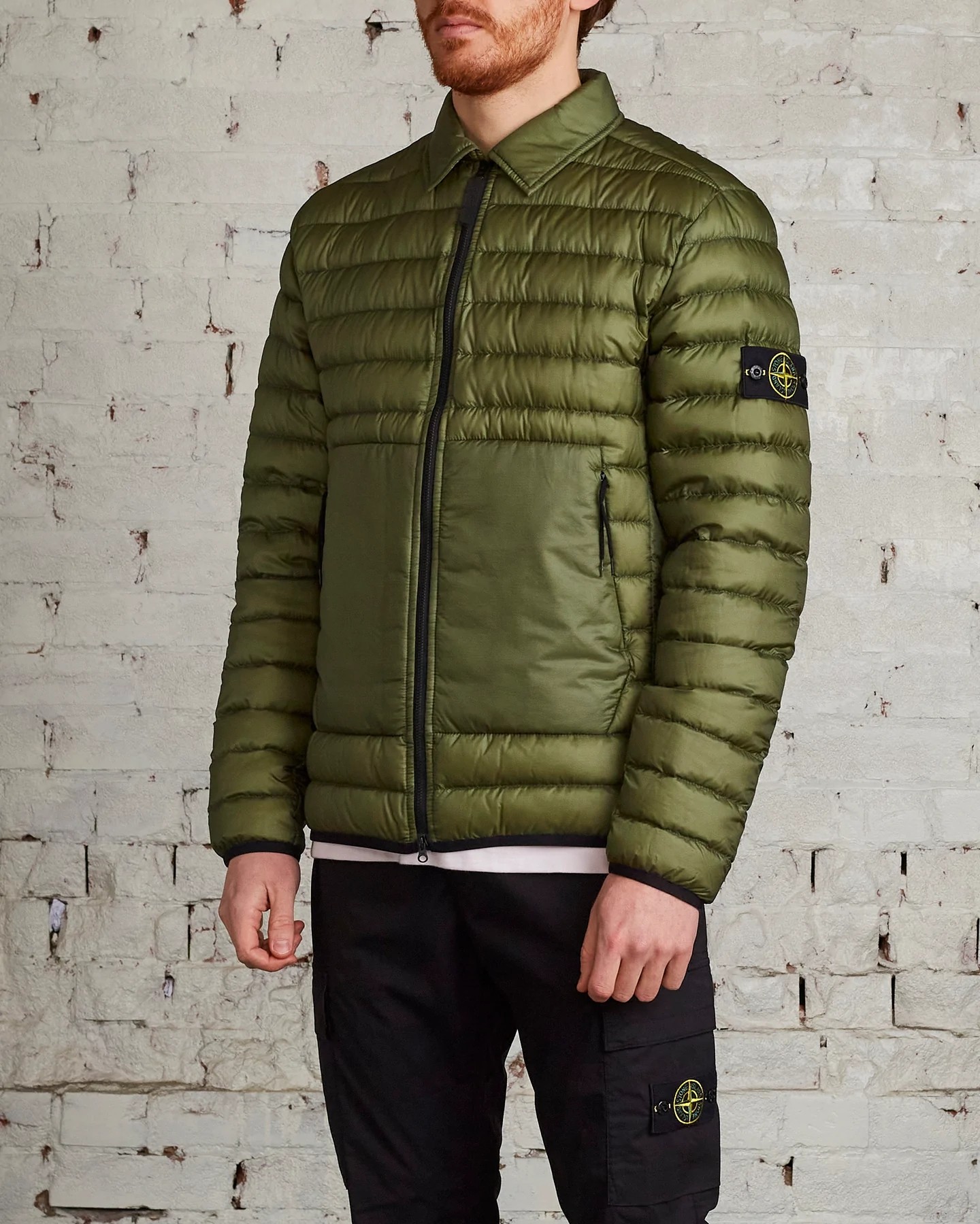 潮物woo stone island light down shirt 石头岛拉链防水羽绒服潮