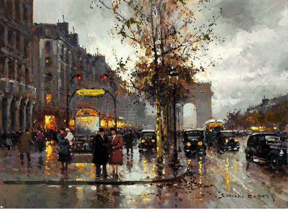 巴黎街头街景欧洲风景喷绘油画客厅装饰装饰画油画