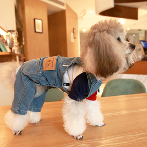 潮牌宠物狗背带牛仔裤泰迪背带裤秋装冬装t恤四脚衣服小型犬裤子