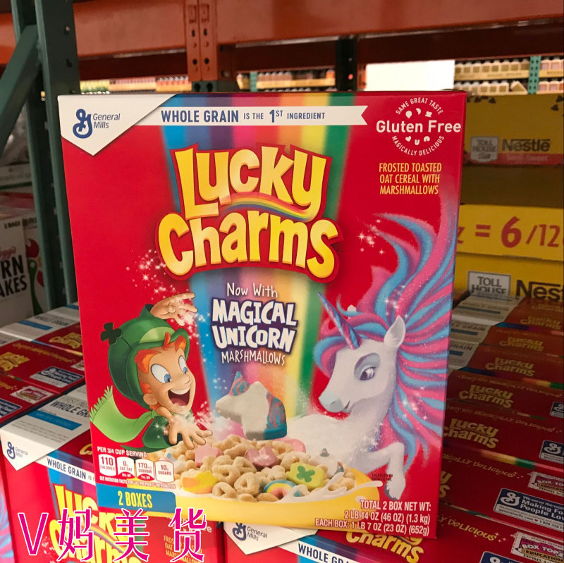 美国代购*lucky charms 全谷物麦片棉花糖儿童麦片营养早餐 1300g_不