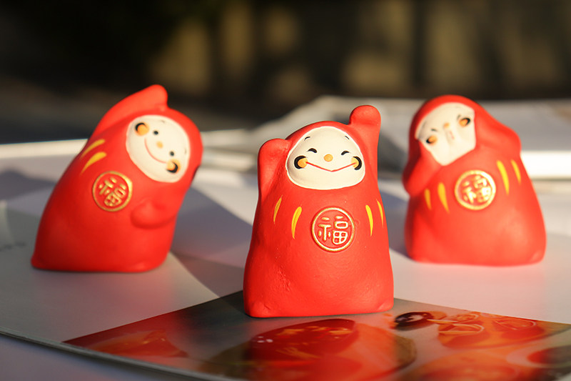 日本进口龙虎堂招福达摩手工陶土摆件招财饰品创意桌面工艺品礼物