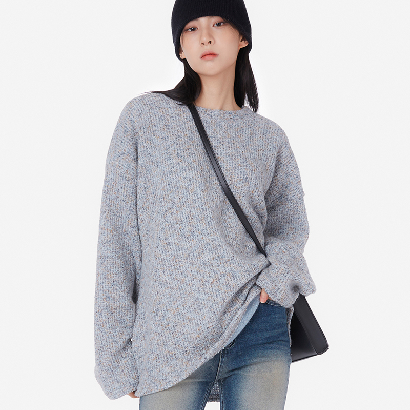 东大门韩国男装代购长袖套头休闲混线宽松落肩百搭针织衫毛衣男女