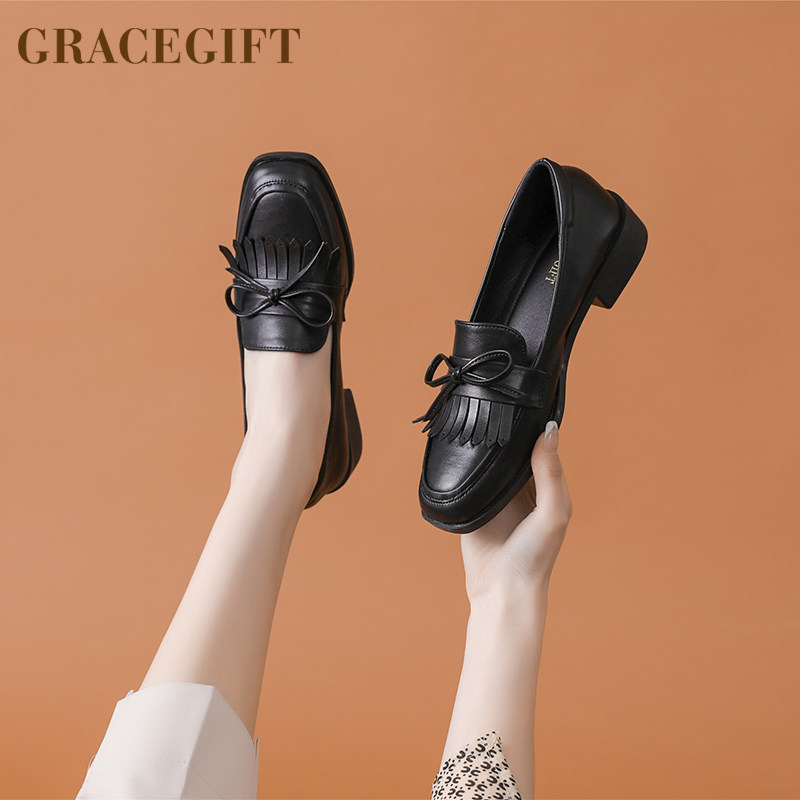 gracegift旗舰店的优惠券大全—grace gift新款粗跟流苏装饰乐福鞋女