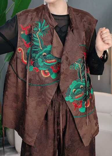 水墨生香草木染马甲刺绣木浆纤维原创中国风设计师女装品牌T76508