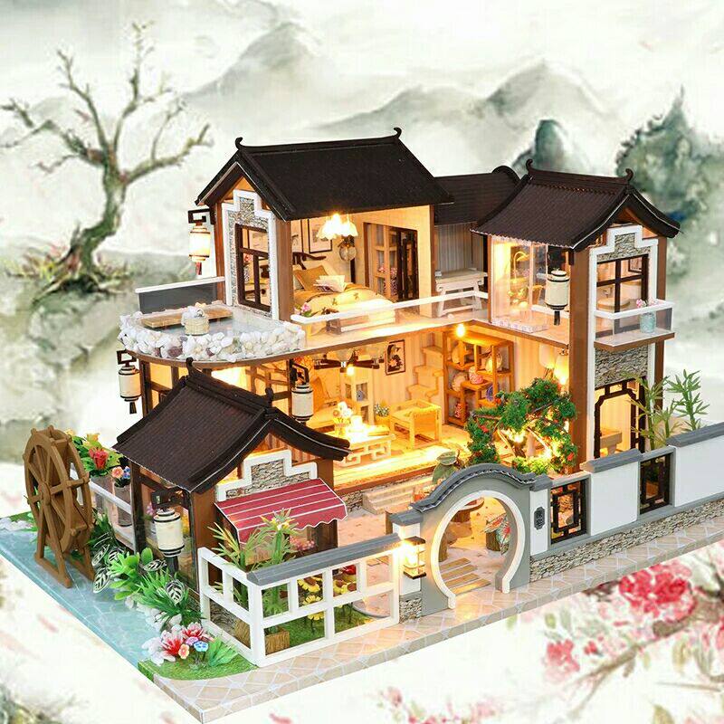 精品礼物手工diy制作小房子中国古风梦回古镇四合院模型拼装别墅