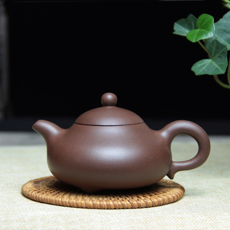 宜兴小品三足玉乳紫砂壶 纯手工紫泥手把壶小容量泡茶壶单个200cc