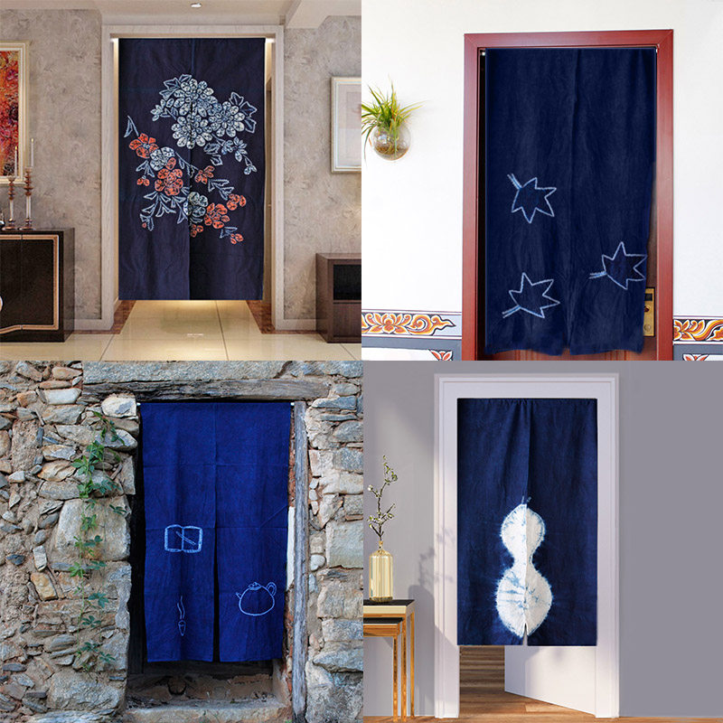 活动价去app下单有奖>蓝言扎染门帘棉布隔断帘两片式卧室遮挡家用屏风