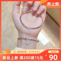 999纯银手镯足银镯子光圈闭口日韩简约光面银饰品送女友生日礼物