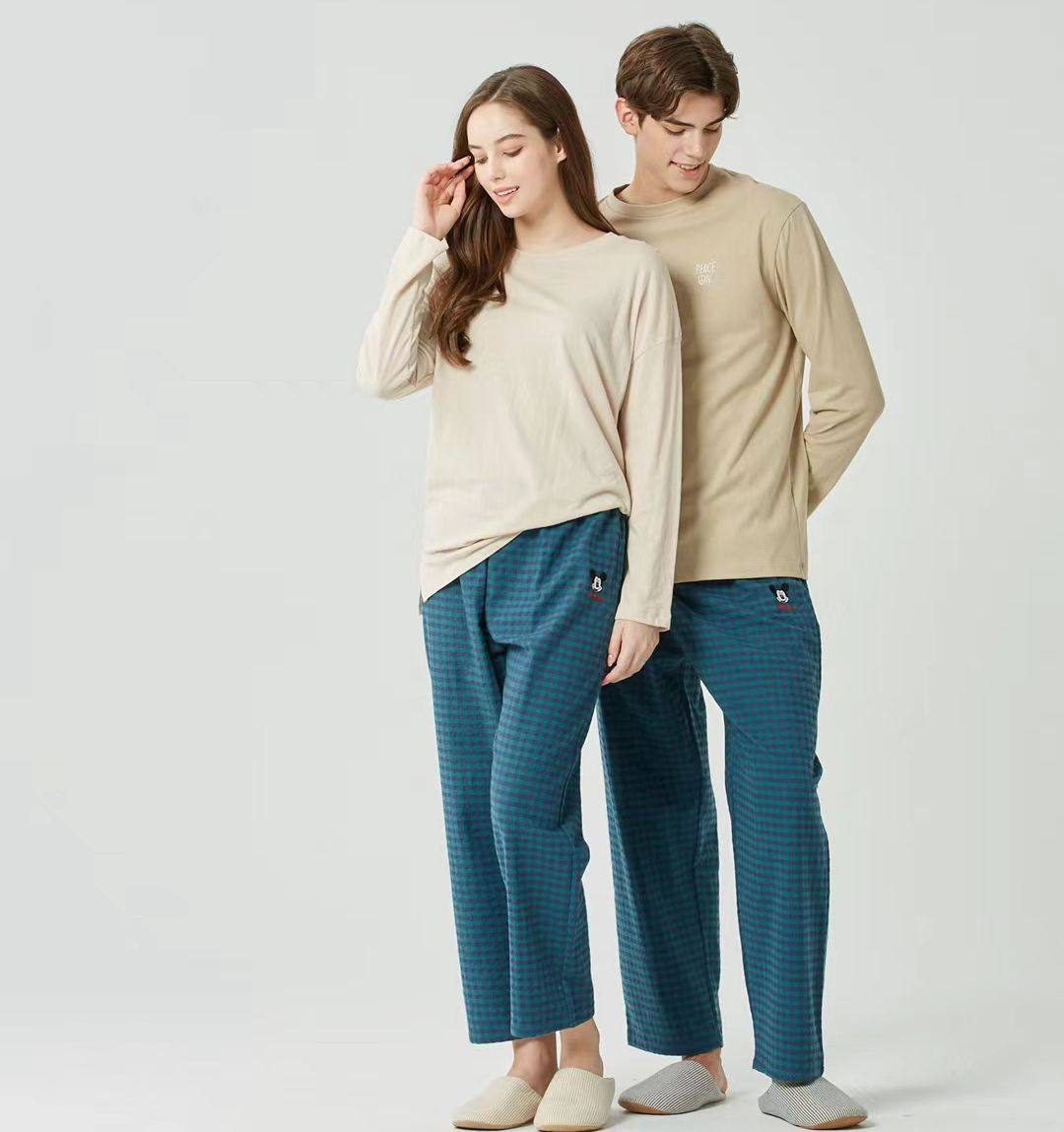 韩国进口ellyelly品牌秋冬经典格子保暖磨棉男女情侣长睡裤家居服