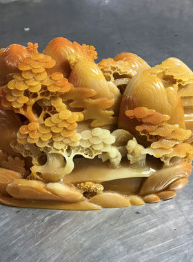 雕刻黄龙玉摆件山水风景赠送底座