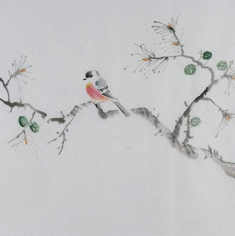 手绘字画书画客厅装饰画热销i072445三尺斗方无款国画花鸟画松树