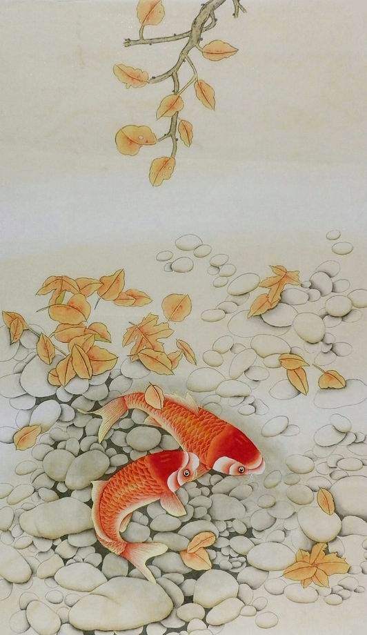 手绘字画装饰画热销yi080611三尺无款国画工笔画红鲤鱼国画