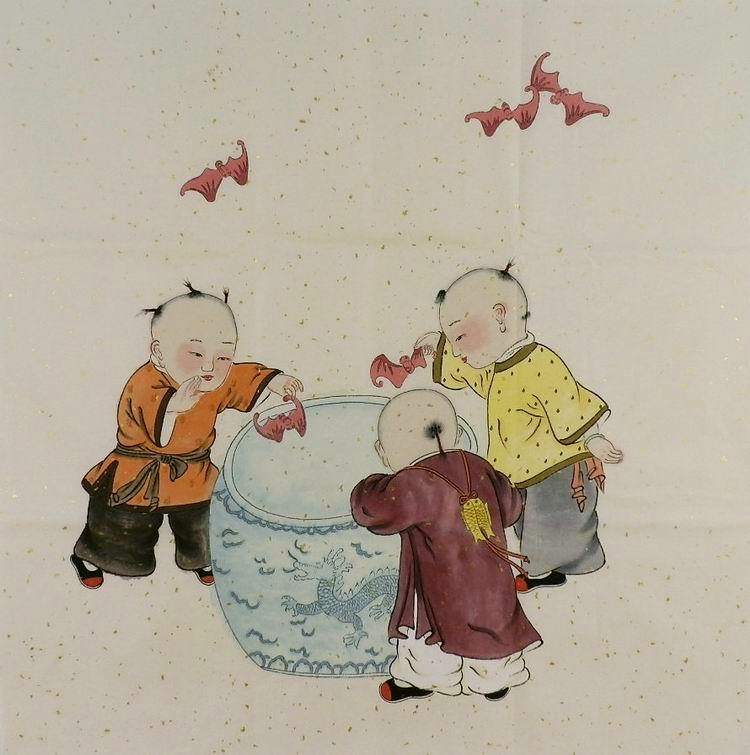 手绘四尺百子童子人物画国画无款斗方字画yi072723国画