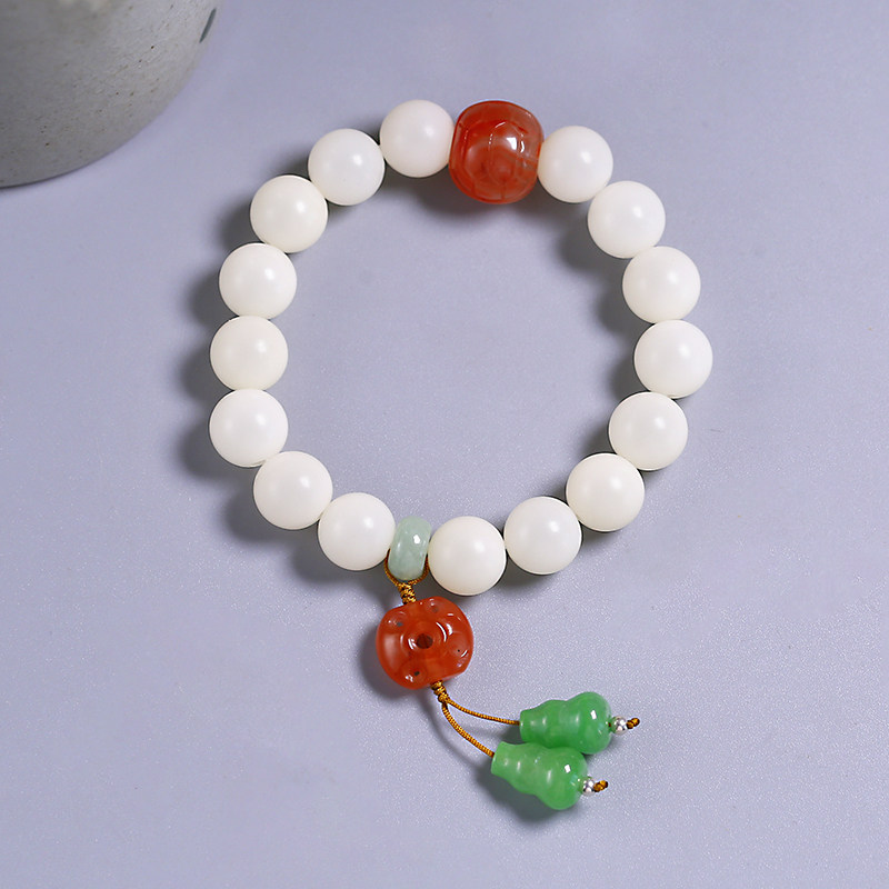 原创天然和田玉老型手串男女青碧玉籽料本命年生肖绿松石银饰礼物盘玩