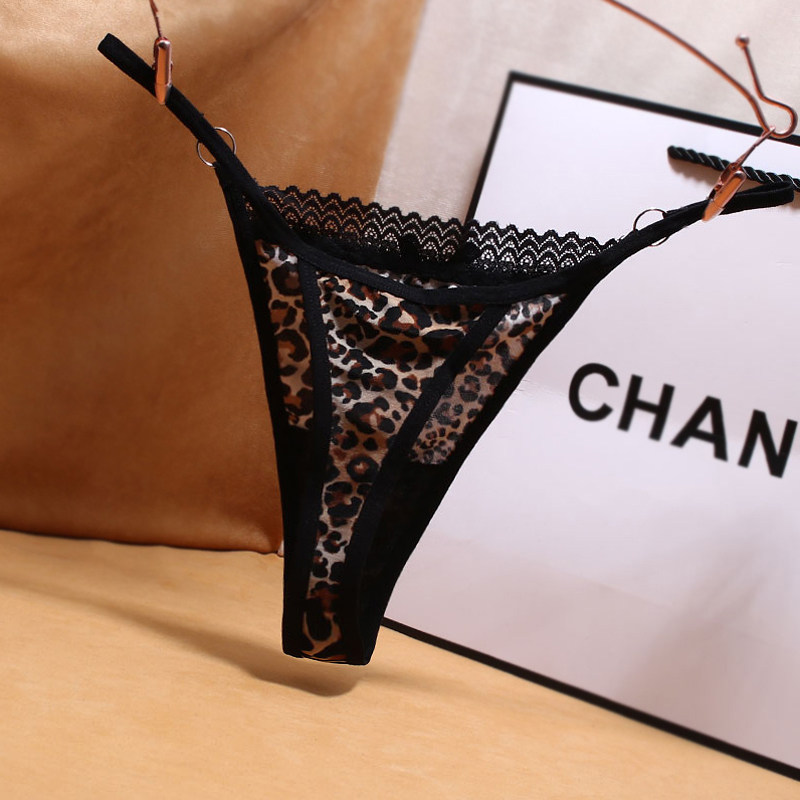 丁字裤女豹纹性感奢华红色柔软舒适蕾丝超薄透明火辣女士t字内裤