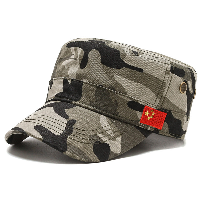 帽子男百搭平顶帽五星红旗刺绣鸭舌帽男士迷彩军人帽春户外防晒帽