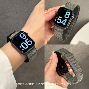 SS卡素新款牛仔布磁吸iwatch表带夏天7适用苹果applewatch高级感8