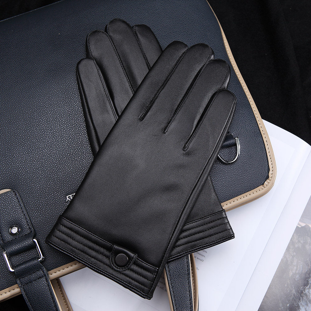 整皮裁剪羊皮手套男保暖加绒可触屏冬季开车户外骑行简约真皮薄款