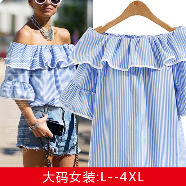 現貨2017新款歐美大碼女裝短袖條紋修身t恤顯瘦上衣8138在類目 女裝/女士精品, 襯衫中 - 來自Buy2taobao.com提供專業的淘寶代購服務