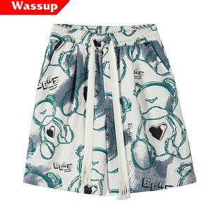 WASSUP RIGHT小熊篮球短裤男夏季薄款宽松透气运动裤美式五分裤子