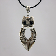 Yan retro women blue DIY accessories long bi-fold wallet antique silver OWL necklace