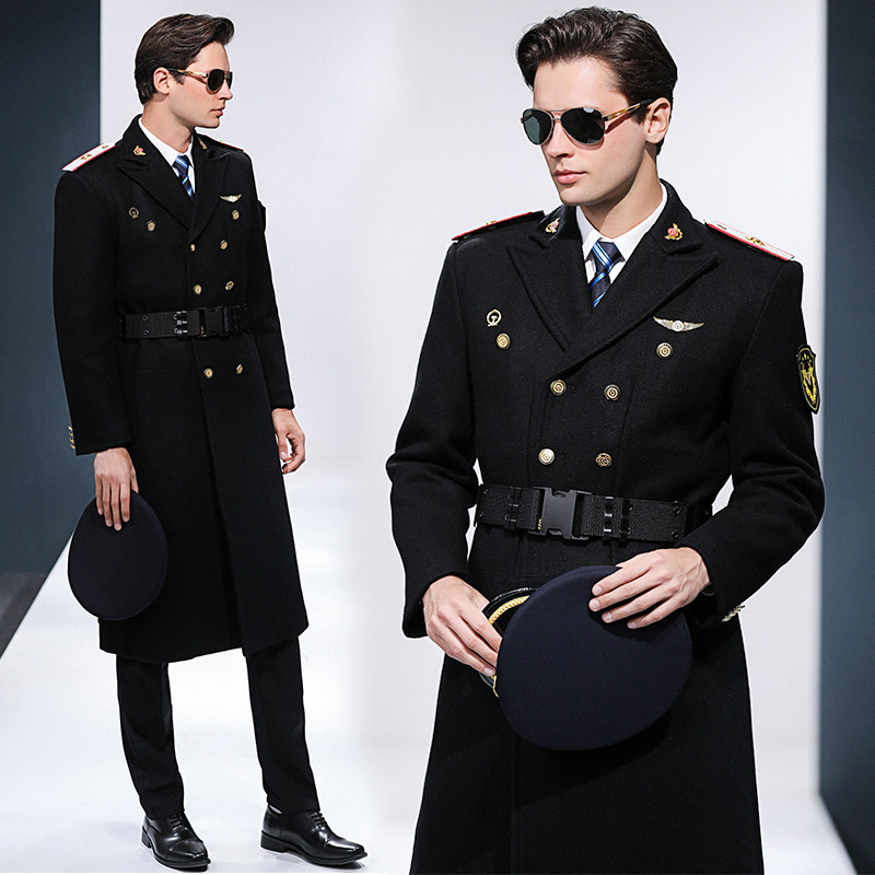 铁路制服男职业装外套乘务员长款毛呢大衣客运员羊毛呢大衣工作服
