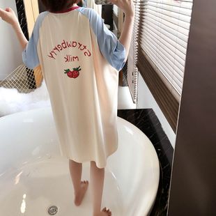 日系牛奶草莓短袖睡裙女夏纯棉 ins宽松大码夏季薄款睡衣少女学生