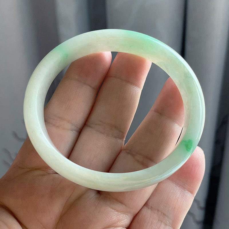 翡翠林企业店的优惠券大全—阳绿飘花贵妃镯57 天然a货宽贵妃玉镯子