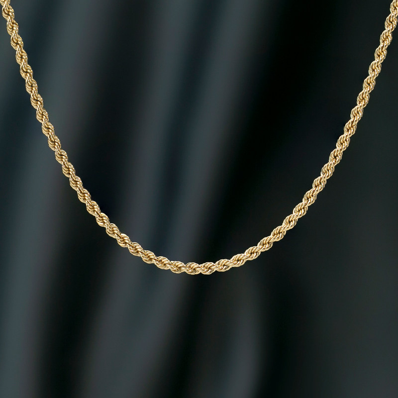 热销14k金项链男_恒蕴叶子纯14k黄金麻花螺旋结实不易断粗配链日韩潮