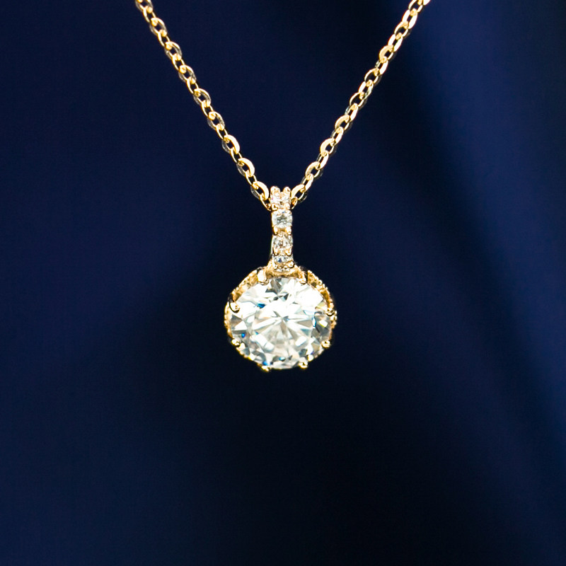 恒蕴叶子14k金2克拉亮钻锁骨链吊坠潮女轻奢法式宫廷风ins项链坠