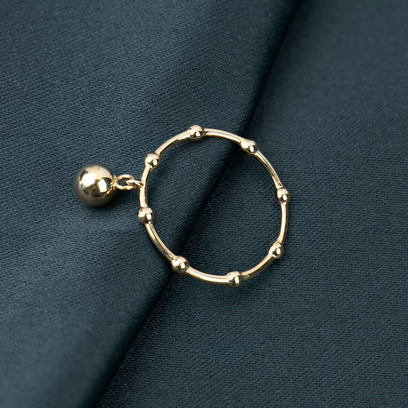 恒蕴叶子14k金竹节金球小铃铛戒指时尚百搭指环潮女森系清新尾戒