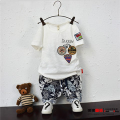 韩版男童白色t恤贴标图案短袖中大童男孩潮装儿童宝宝竹节棉童装