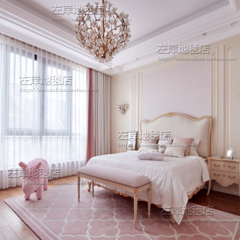 粉色女孩公主房轻奢美式样板房地毯客厅卧室床尾书房手工地毯定制