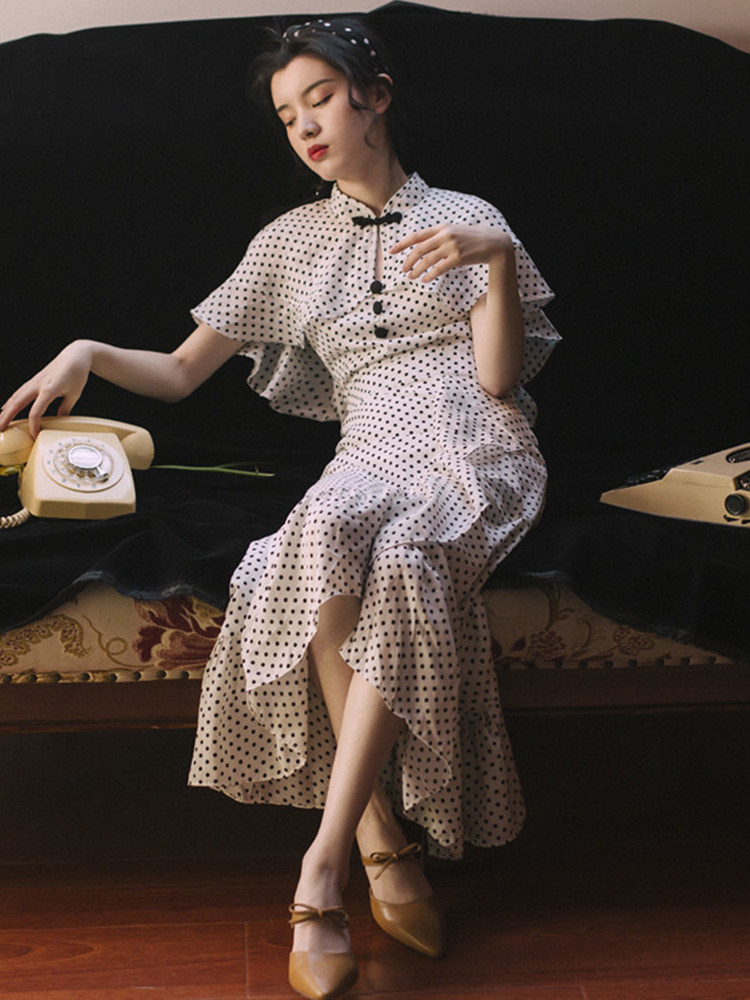 老上海复古民国小洋装倒大袖旗袍少女装宫廷风连衣裙子法式小洋裙